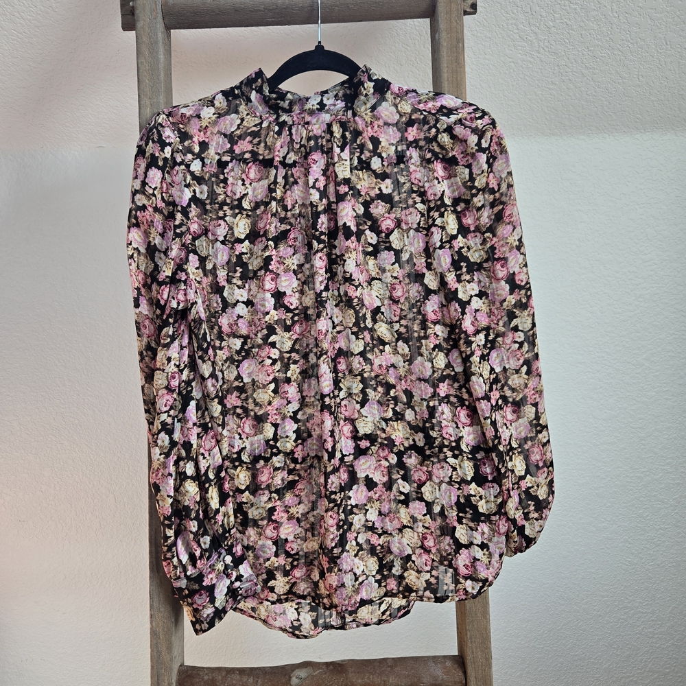 H&M Black and Pink Floral Blouse